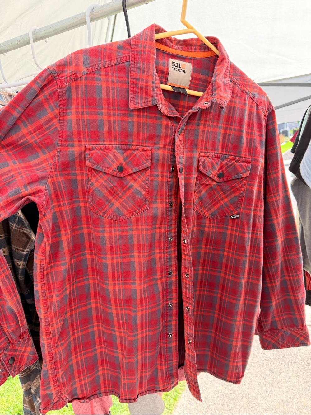 5.11 Tactical Red and Gray Plaid Button-Down Shirt